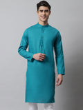 Jompers Men's Teal Blue Cotton Striped Kurta