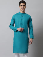 Jompers Men's Teal Blue Cotton Striped Kurta