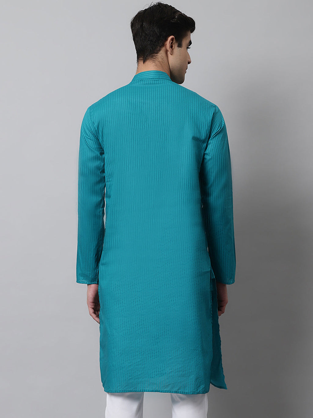 Jompers Men's Teal Blue Cotton Striped Kurta