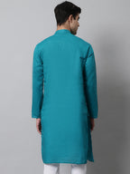 Jompers Men's Teal Blue Cotton Striped Kurta