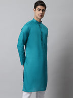 Jompers Men's Teal Blue Cotton Striped Kurta