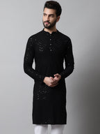 Jompers Men's Black Embroidered Sequinned Kurta