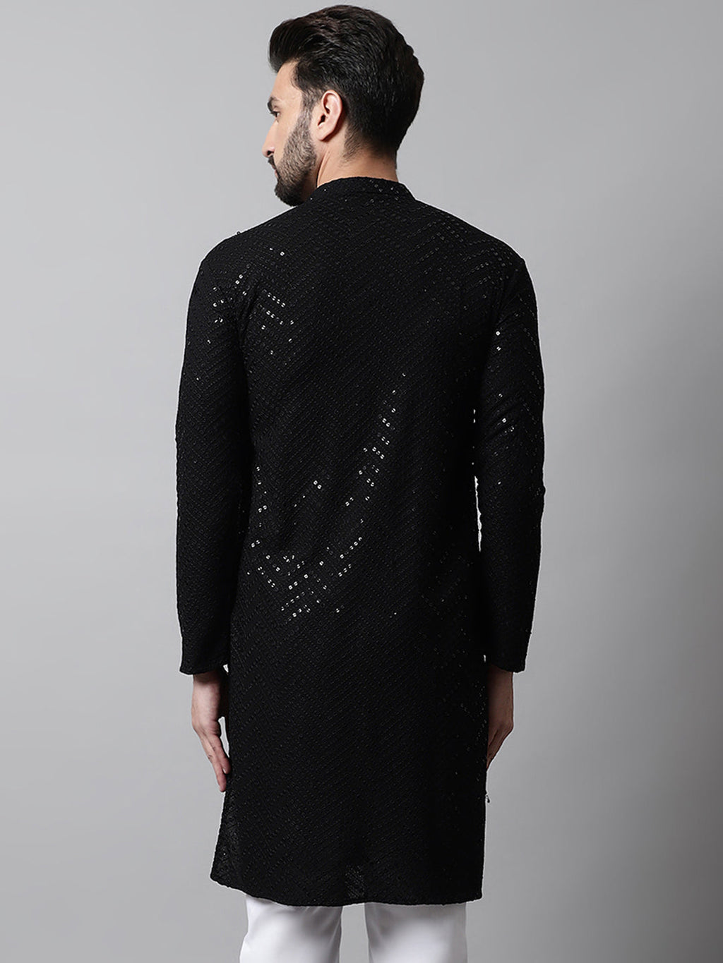 Jompers Men's Black Embroidered Sequinned Kurta