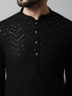 Jompers Men's Black Embroidered Sequinned Kurta