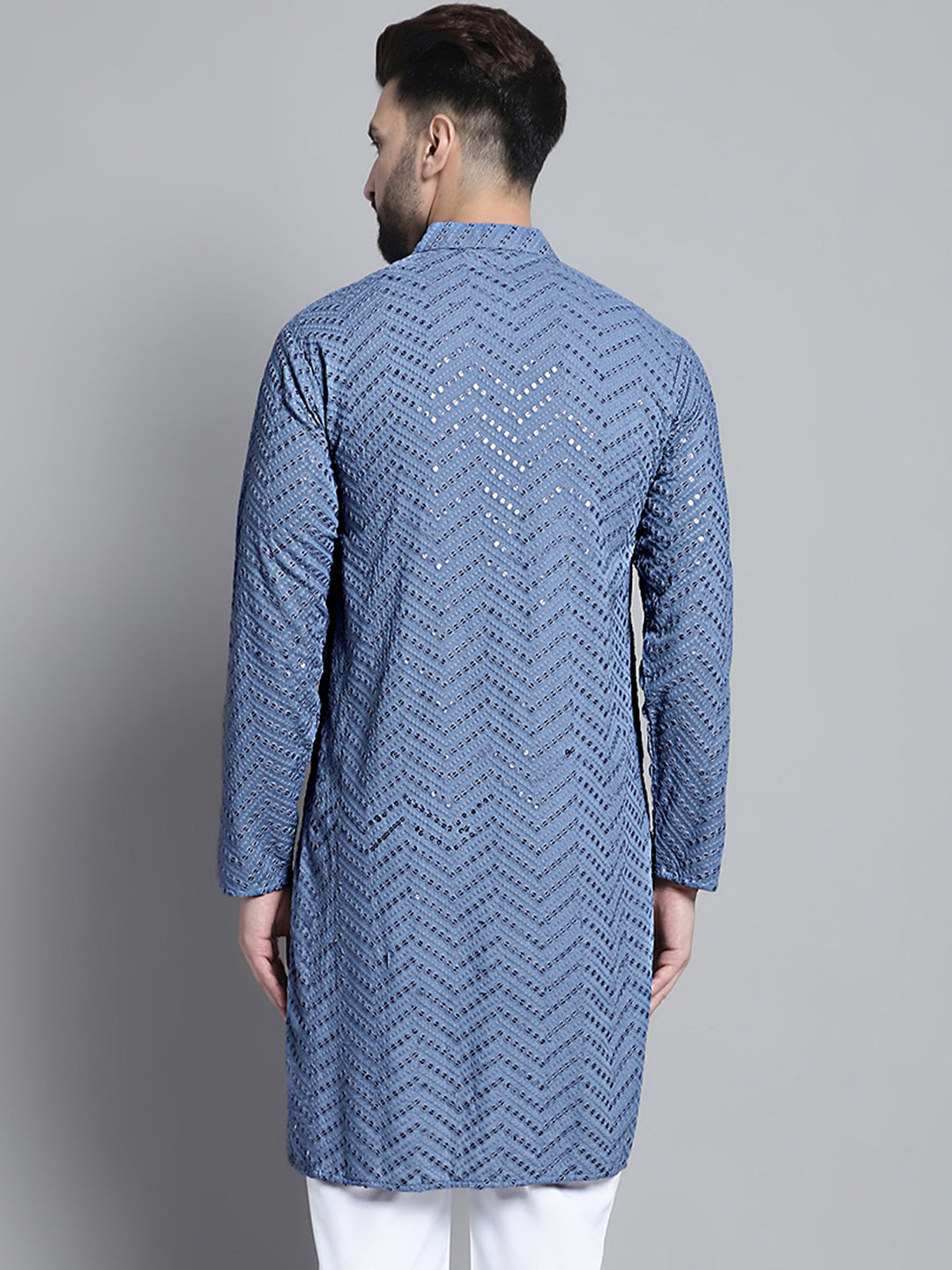 Jompers Men's Grey Embroidered Sequinned Kurta Only