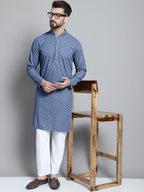 Jompers Men's Grey Embroidered Sequinned Kurta Only