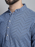 Jompers Men's Grey Embroidered Sequinned Kurta Only