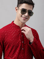 Jompers Men's Navy Blue Embroidered Sequinned Kurta