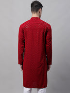 Jompers Men's Navy Blue Embroidered Sequinned Kurta