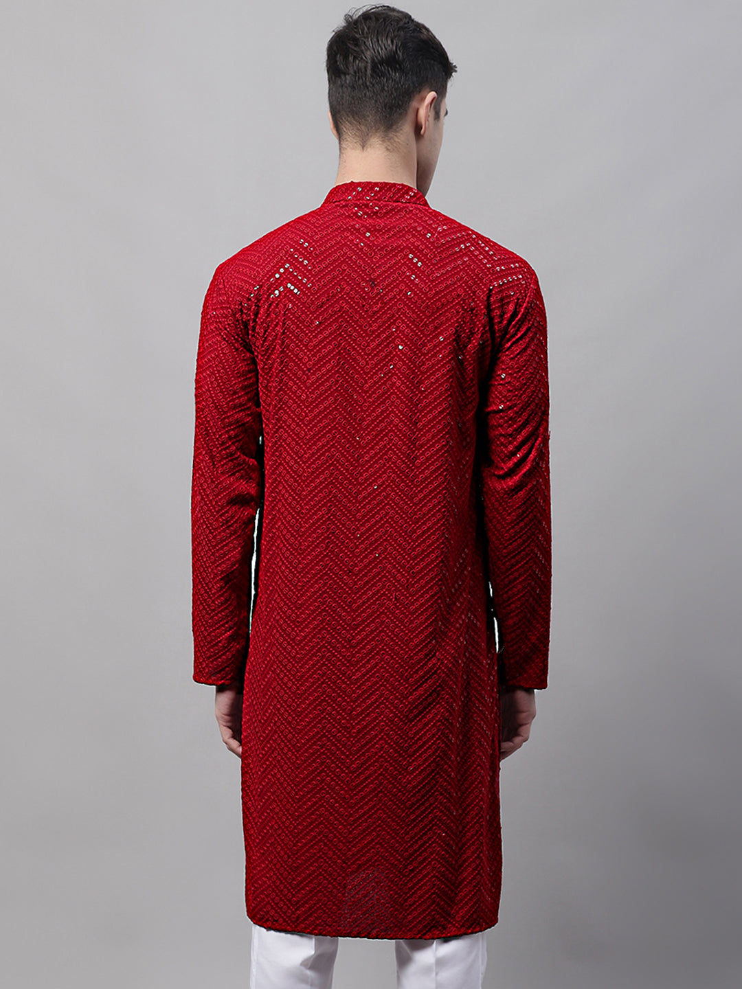 Jompers Men's Navy Blue Embroidered Sequinned Kurta