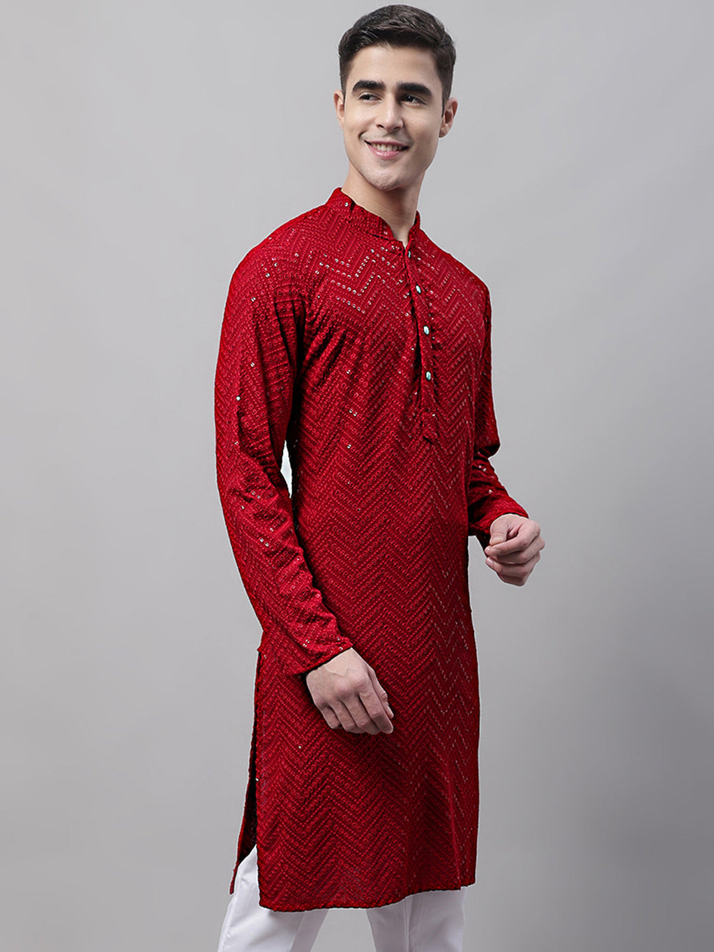Jompers Men's Navy Blue Embroidered Sequinned Kurta