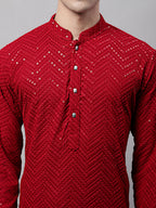 Jompers Men's Navy Blue Embroidered Sequinned Kurta