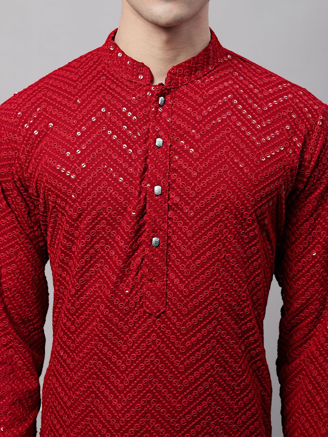 Jompers Men's Navy Blue Embroidered Sequinned Kurta