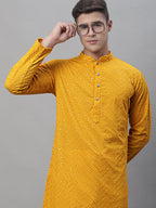 Jompers Men's Mustard Embroidered Sequinned Kurta