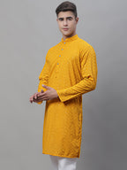 Jompers Men's Mustard Embroidered Sequinned Kurta