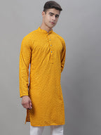 Jompers Men's Mustard Embroidered Sequinned Kurta