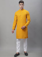 Jompers Men's Mustard Embroidered Sequinned Kurta