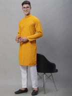 Jompers Men's Mustard Embroidered Sequinned Kurta