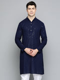 Jompers Men's Navy Blue Embroidered Sequinned Kurta