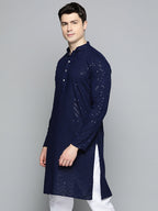 Jompers Men's Navy Blue Embroidered Sequinned Kurta