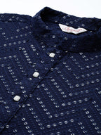 Jompers Men's Navy Blue Embroidered Sequinned Kurta