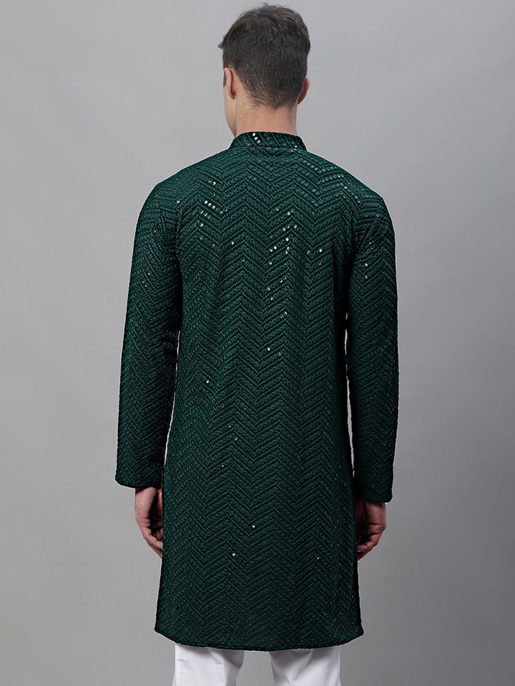 Jompers Men's Olive Green Embroidered Sequinned Kurta