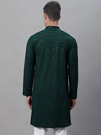 Jompers Men's Olive Green Embroidered Sequinned Kurta