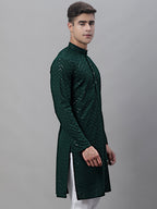 Jompers Men's Olive Green Embroidered Sequinned Kurta