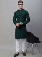 Jompers Men's Olive Green Embroidered Sequinned Kurta
