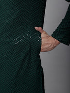 Jompers Men's Olive Green Embroidered Sequinned Kurta