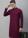 Jompers Men's Purple Embroidered Sequinned Kurta