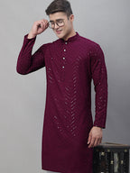 Jompers Men's Purple Embroidered Sequinned Kurta
