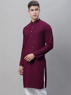 Jompers Men's Purple Embroidered Sequinned Kurta
