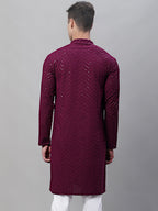 Jompers Men's Purple Embroidered Sequinned Kurta