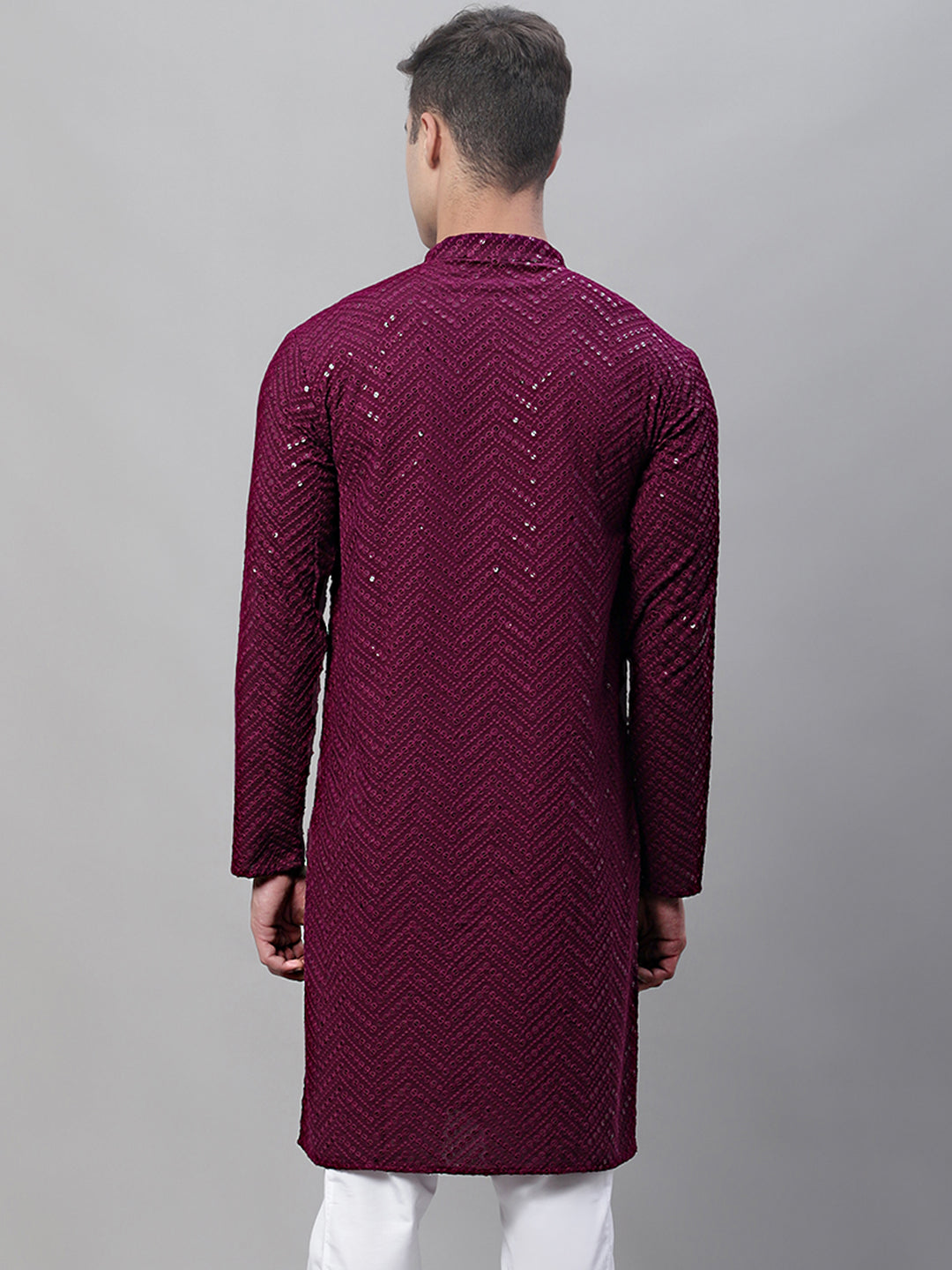Jompers Men's Purple Embroidered Sequinned Kurta