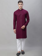 Jompers Men's Purple Embroidered Sequinned Kurta