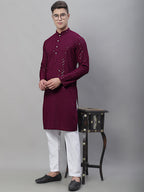 Jompers Men's Purple Embroidered Sequinned Kurta