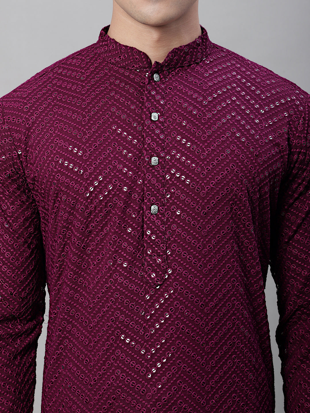 Jompers Men's Purple Embroidered Sequinned Kurta
