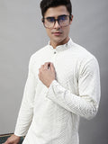 Jompers Men's White Embroidered Sequinned Kurta