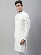 Jompers Men's White Embroidered Sequinned Kurta