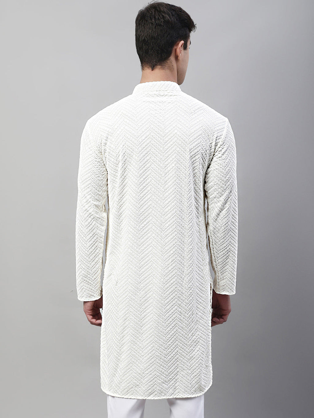 Jompers Men's White Embroidered Sequinned Kurta