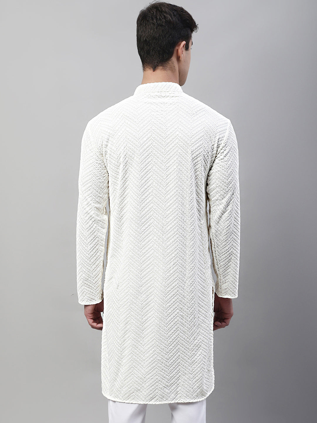 Jompers Men's White Embroidered Sequinned Kurta