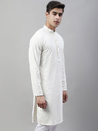 Jompers Men's White Embroidered Sequinned Kurta