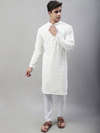Jompers Men's White Embroidered Sequinned Kurta