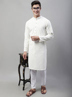 Jompers Men's White Embroidered Sequinned Kurta
