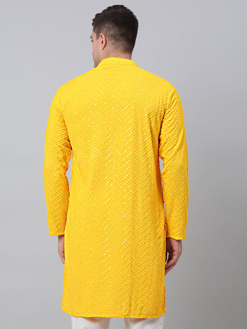 Jompers Men's Yellow Embroidered Sequinned Kurta
