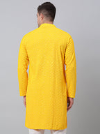 Jompers Men's Yellow Embroidered Sequinned Kurta
