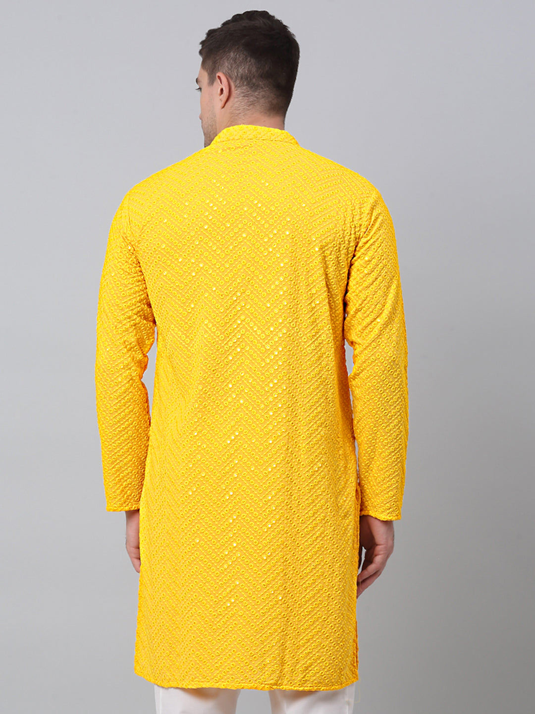 Jompers Men's Yellow Embroidered Sequinned Kurta