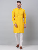 Jompers Men's Yellow Embroidered Sequinned Kurta