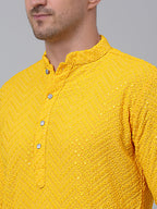 Jompers Men's Yellow Embroidered Sequinned Kurta